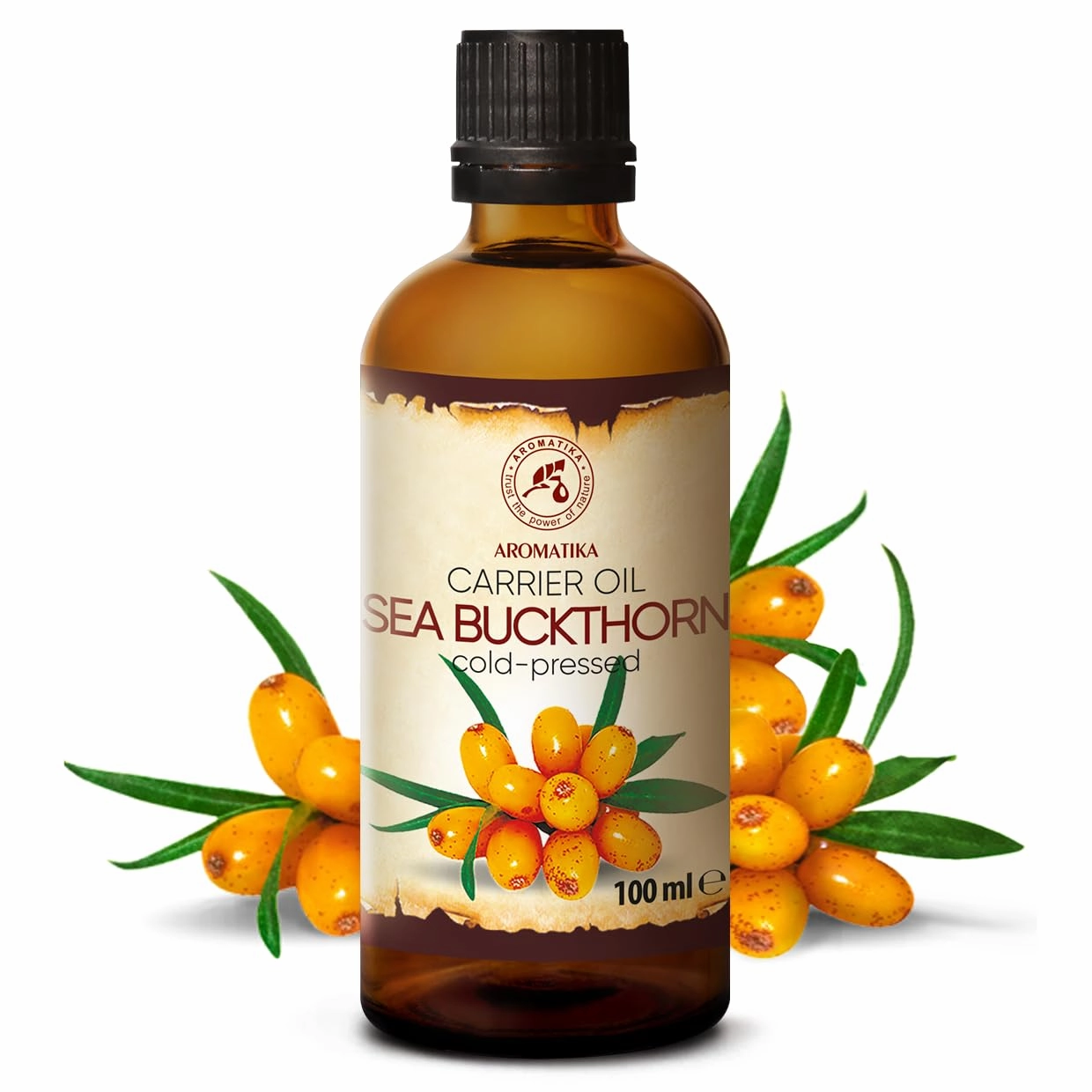 AROMATIKA Sea Buckthorn Oil 3.4 Fl Oz - Pure & Natural - Hippophae Rhamnoides - Carrier Oil for Essential Oils - Base Oil for Nails - Hair - Face & Body Care