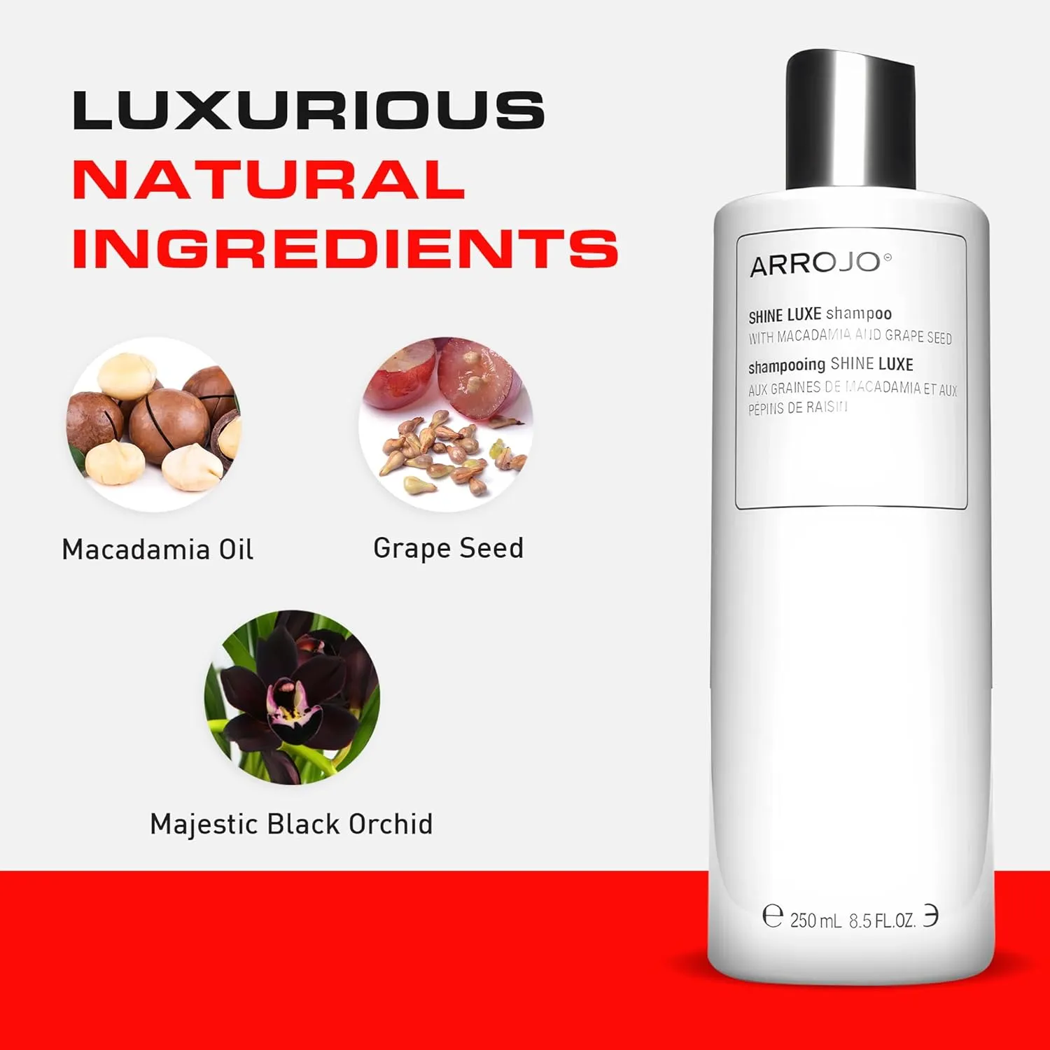 ARROJO Shine Luxe Cleansing Shampoo – Cruelty-Free, Paraben-Free Sulfate-Free Hair Wash with Macadamia & Grape Seed – Gentle Clarifying Shampoo for Women & Men