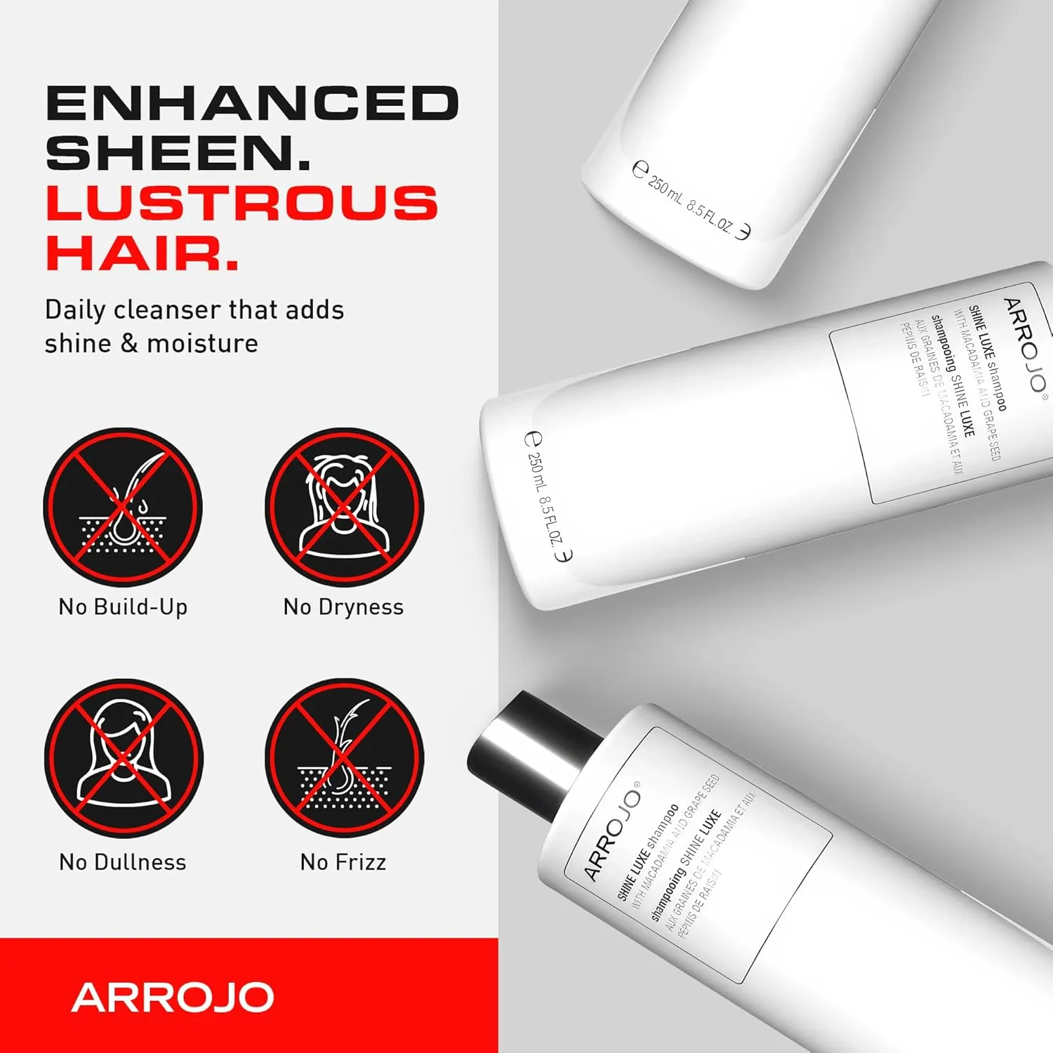 ARROJO Shine Luxe Cleansing Shampoo – Cruelty-Free, Paraben-Free Sulfate-Free Hair Wash with Macadamia & Grape Seed – Gentle Clarifying Shampoo for Women & Men