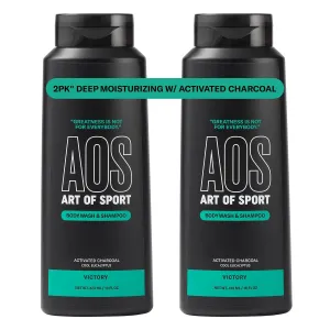Art of Sport Men’s 2-in-1 Body Wash and Shampoo with Charcoal Activated, Eucalyptus Fragrance, Made for Athletes, Victory Scent, 16 fl oz (Pack of 2)