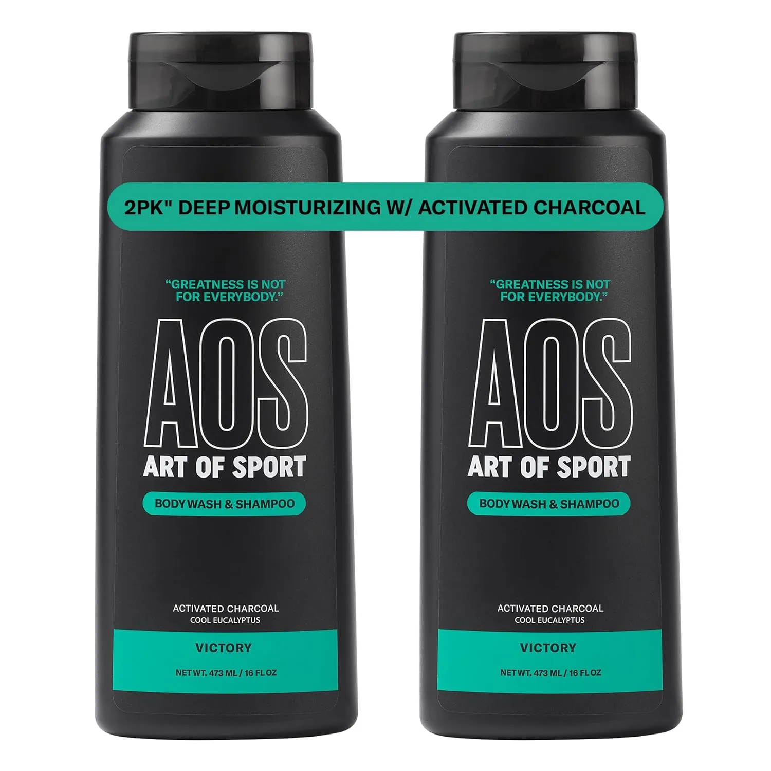 Art of Sport Men’s 2-in-1 Body Wash and Shampoo with Charcoal Activated, Eucalyptus Fragrance, Made for Athletes, Victory Scent, 16 fl oz (Pack of 2)