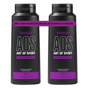 Art of Sport Men’s 2-in-1 Body Wash and Shampoo with Charcoal Activated, Sandalwood Fragrance, Made for Athletes, Defy Scent, 16 fl oz (Pack of 2)