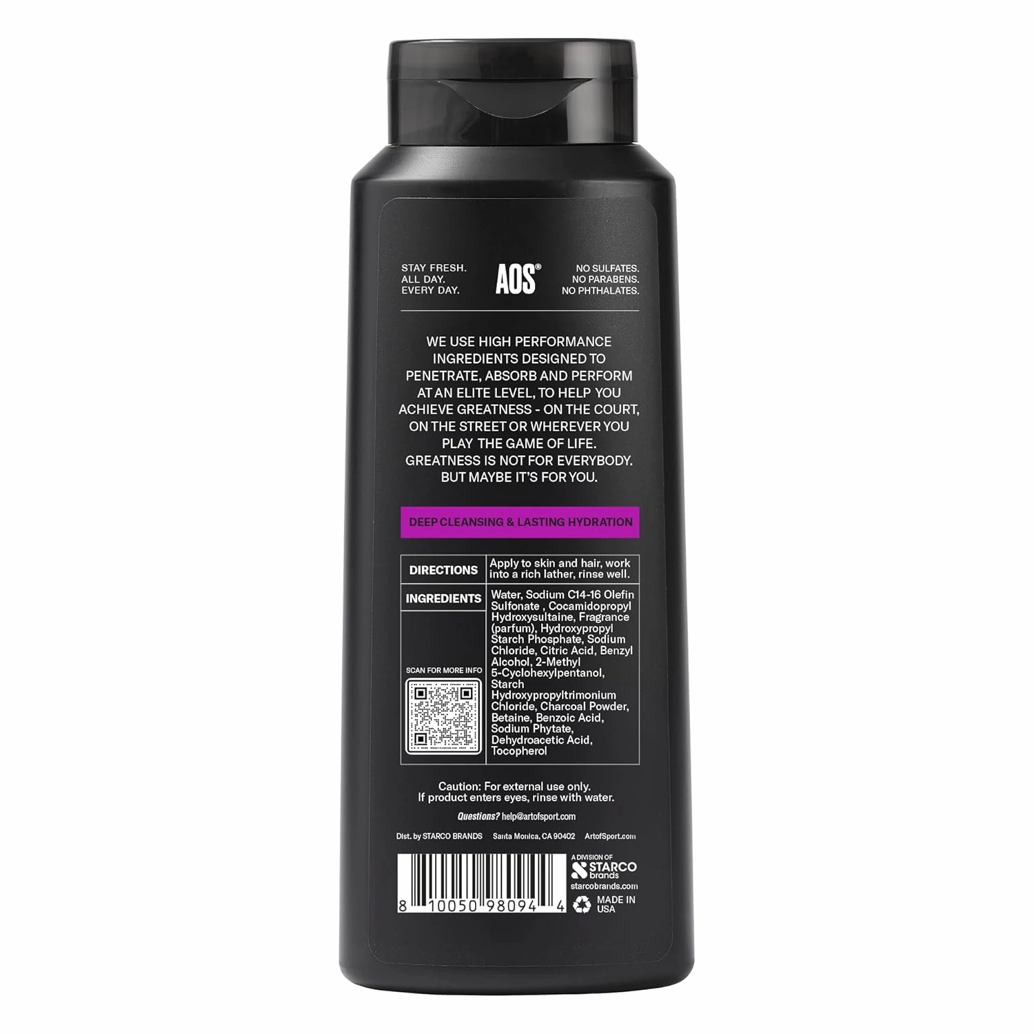 Art of Sport Men’s 2-in-1 Body Wash and Shampoo with Charcoal Activated, Sandalwood Fragrance, Made for Athletes, Defy Scent, 16 fl oz (Pack of 2)