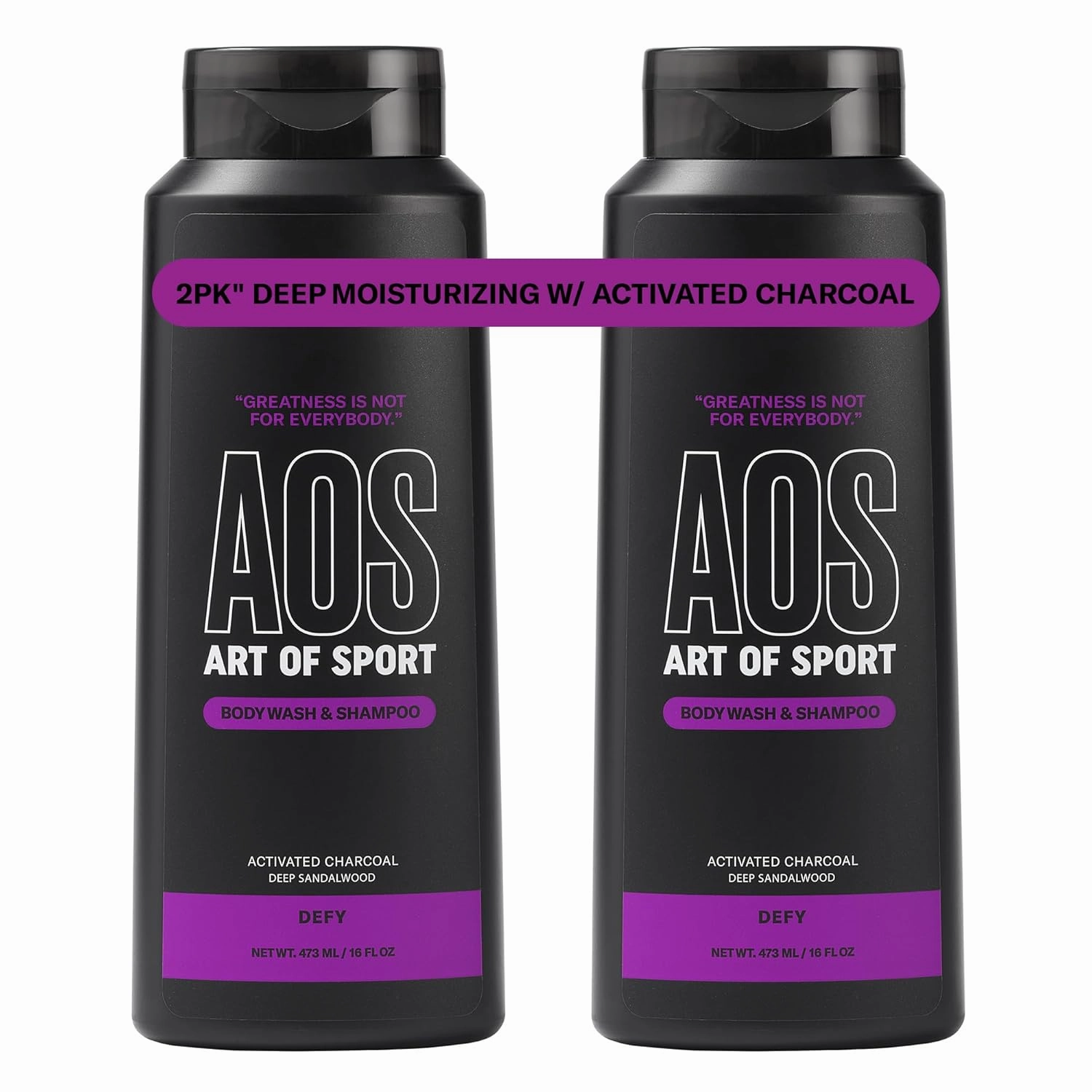 Art of Sport Men’s 2-in-1 Body Wash and Shampoo with Charcoal Activated, Sandalwood Fragrance, Made for Athletes, Defy Scent, 16 fl oz (Pack of 2)