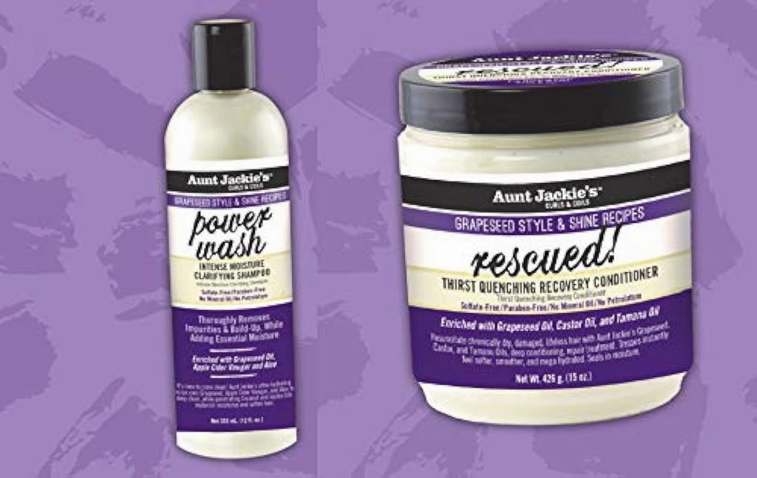 Aunt Jackie's Grapeseed Style Hair Care - Clarifying Shampoo 12oz & Recovery Conditioner 15oz