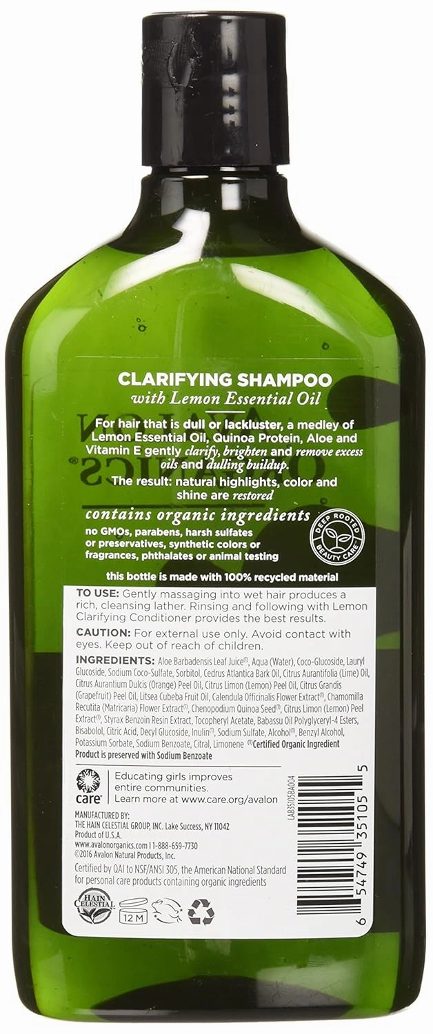 Avalon Organic Botanicals Shampoo, Lemon, 11 Ounce (Pack of 6)