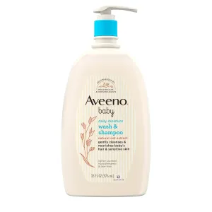 Aveeno Baby Daily Moisture Gentle Bath Wash & Shampoo with Natural Oat Extract, Hypoallergenic, Tear-Free & Paraben-Free Formula For Sensitive Hair & Skin, Lightly Scented, 33 fl. oz