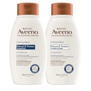 Aveeno Fresh Greens Shampoo   Conditioner with Rosemary, Peppermint & Cucumber to Thicken & Nourish, Clarifying & Volumizing Shampoo for Thin or Fine Hair, Paraben-Free, 12 Fl Oz, 2 Count (Pack of 1)