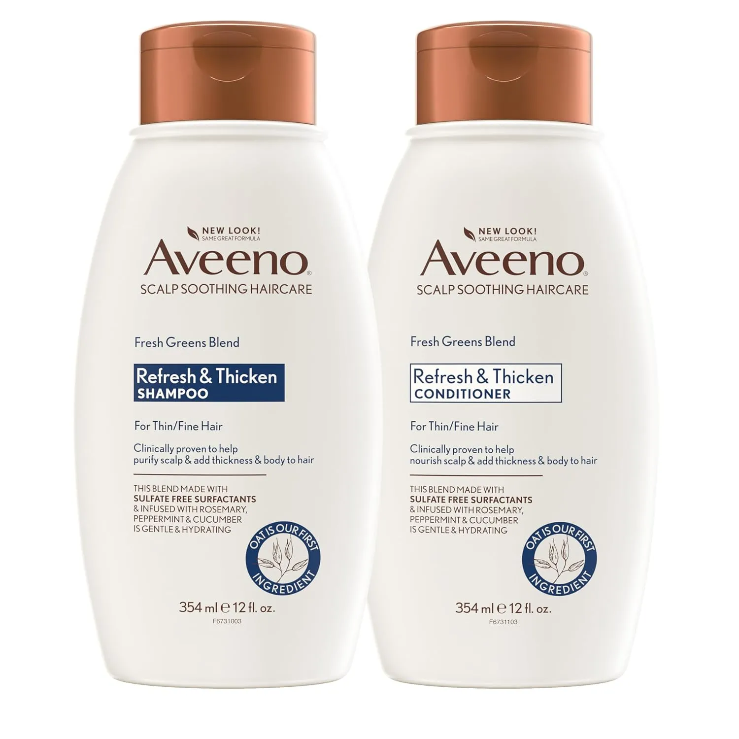 Aveeno Fresh Greens Shampoo   Conditioner with Rosemary, Peppermint & Cucumber to Thicken & Nourish, Clarifying & Volumizing Shampoo for Thin or Fine Hair, Paraben-Free, 12 Fl Oz, 2 Count (Pack of 1)