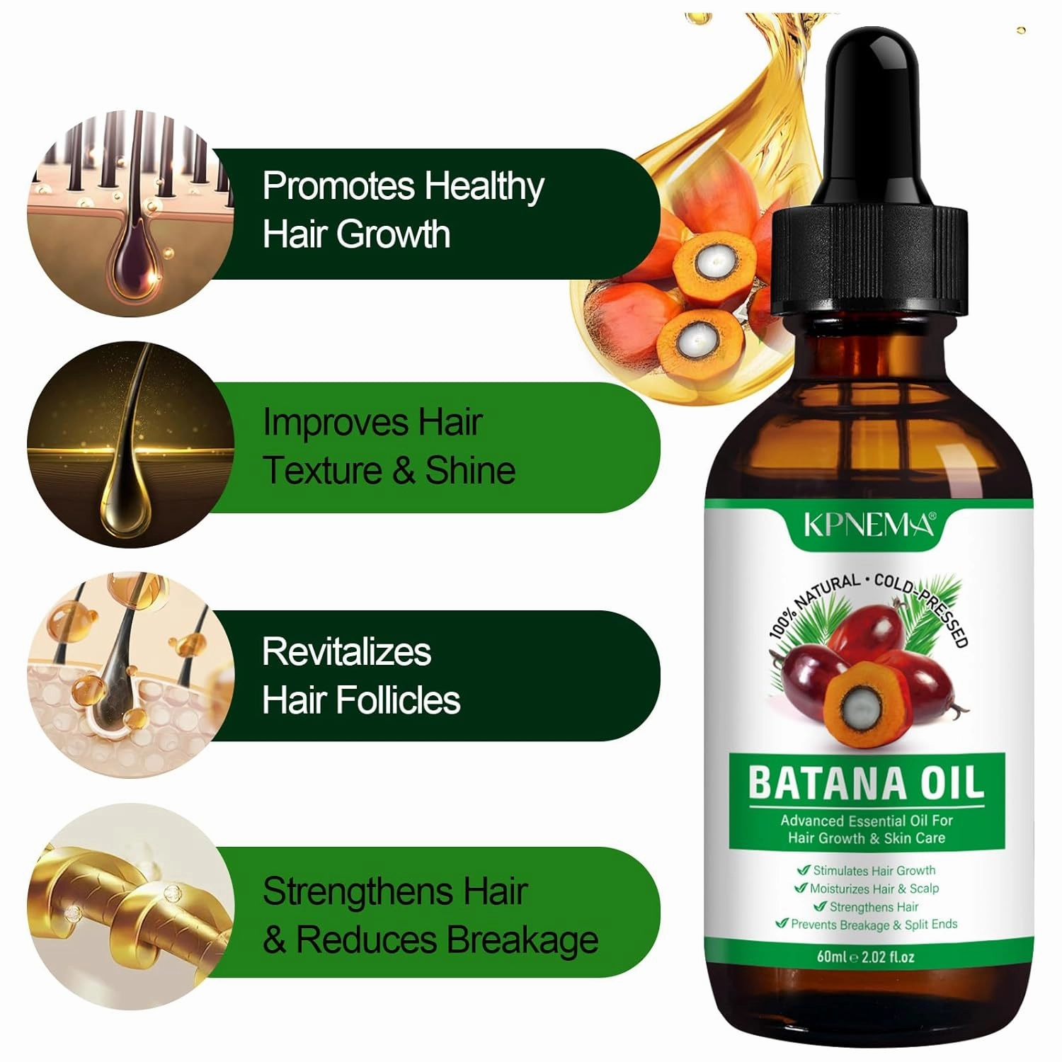 Batana Oil for Hair Growth, 2 Pack 100% Pure Natural Organic, Moisturizing Skin and Hair Care for Dryness and Roughness, Anti-aging (2.02 Fl Oz (Pack of 2))