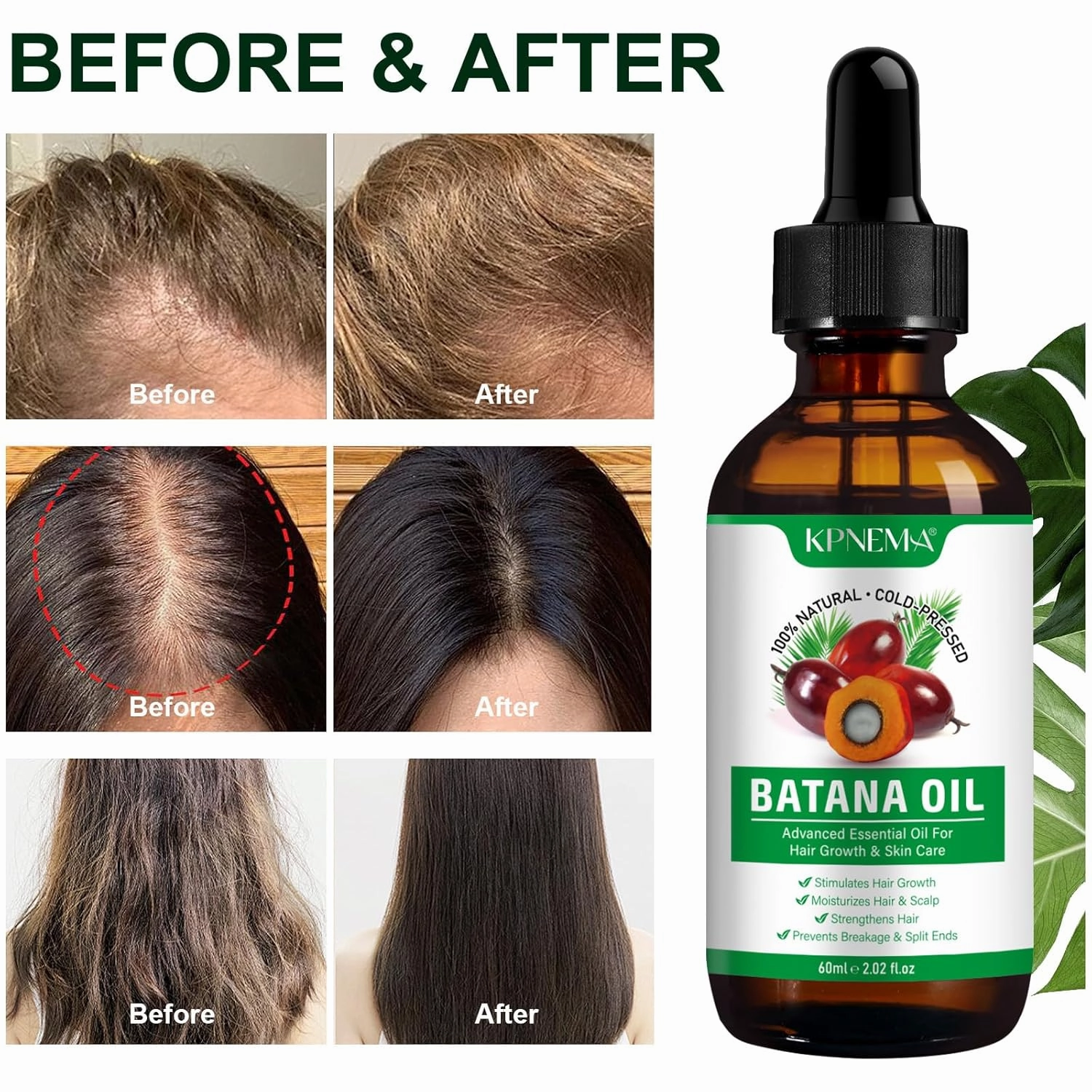 Batana Oil for Hair Growth, 2 Pack 100% Pure Natural Organic, Moisturizing Skin and Hair Care for Dryness and Roughness, Anti-aging (2.02 Fl Oz (Pack of 2))