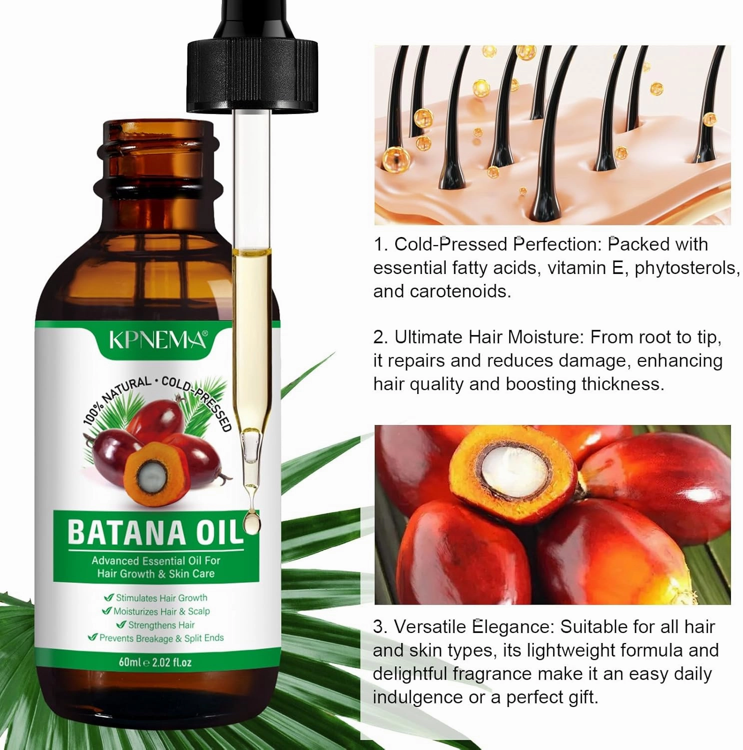 Batana Oil for Hair Growth, 2 Pack 100% Pure Natural Organic, Moisturizing Skin and Hair Care for Dryness and Roughness, Anti-aging (2.02 Fl Oz (Pack of 2))