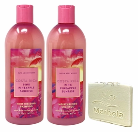 Bath & Body Works Costa Rica Pink Pineapple Sunrise 2 Piece Moisturizing Shampoo Set with a Marbela Natural Oats Sample Soap