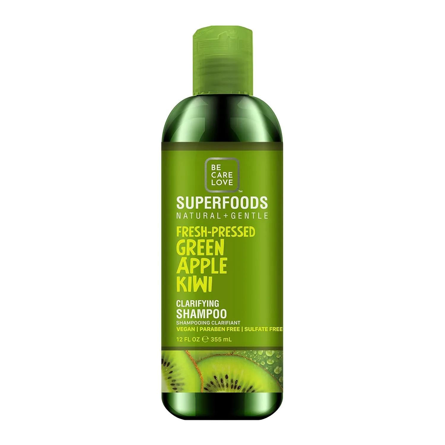 Be Care Love SuperFoods Natural   Gentle Clarifying Shampoo, Green Apple Kiwi ,12 Fl Oz