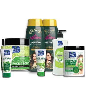 BEAUTY CLINIC 7 Piece ALOE VERA Head To Toe FULL FACE BODY & HAIR CARE Beauty Kit COMBO PACK