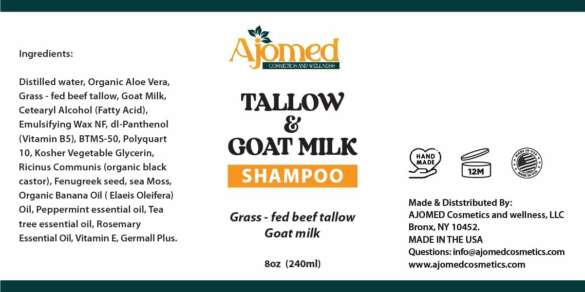 Beef Tallow & Goat Milk Sea Moss Shampoo - Organic Hair Growth Shampoo, Moisturizing Shampoo for All Hair Types, Gentle Scalp Nourishment, Handmade Shampoo (Shampoo 12 Oz)