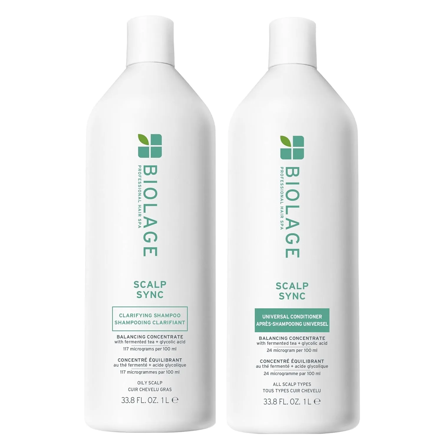 Biolage Scalp Sync Clarifying Shampoo and Universal Conditioner Set - Residue & Buildup Remover, For Oily Scalp, Fermented Tea & Glycolic Acid, Vegan & Paraben-Free