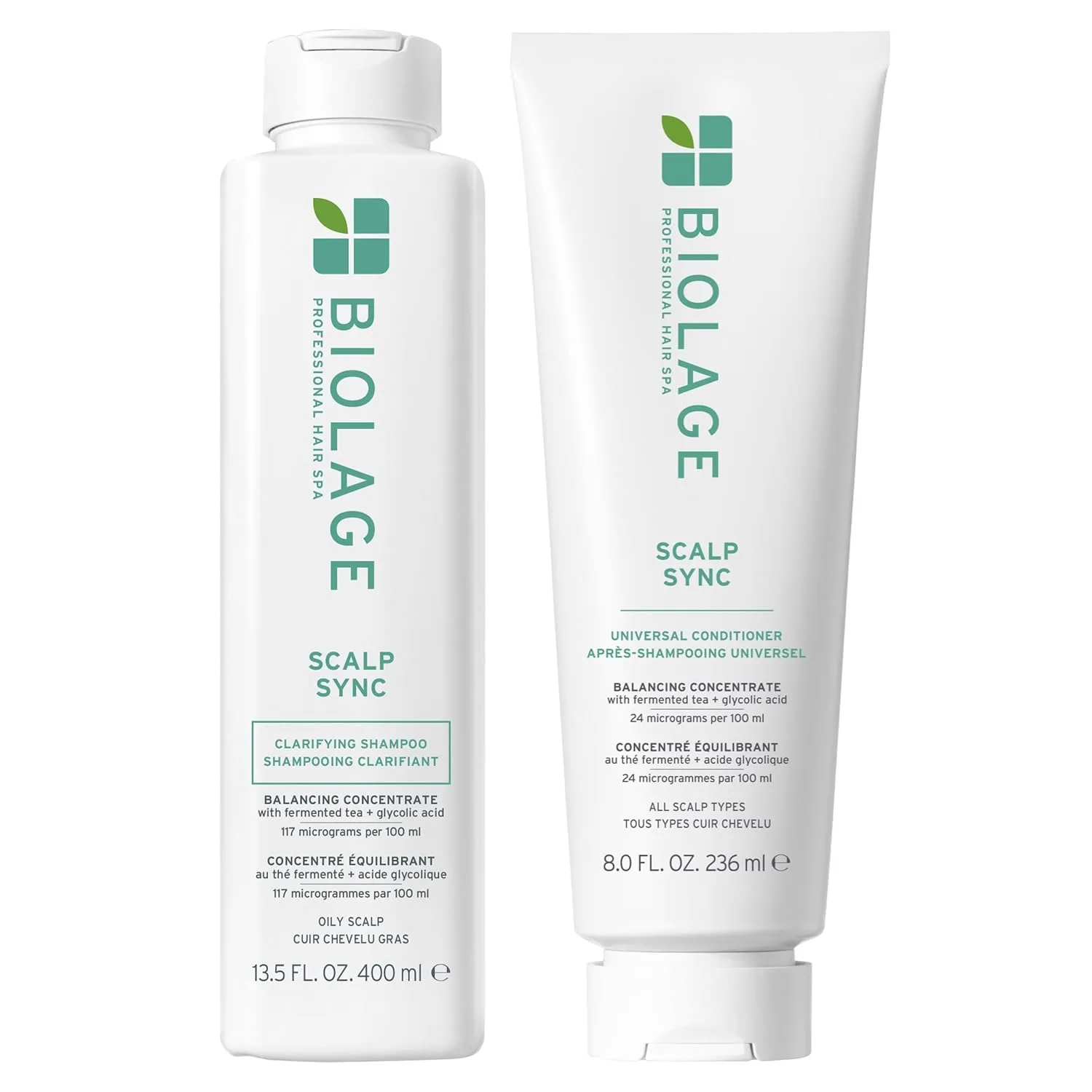 Biolage Scalp Sync Clarifying Shampoo and Universal Conditioner Set - Residue & Buildup Remover, For Oily Scalp, Fermented Tea & Glycolic Acid, Vegan & Paraben-Free