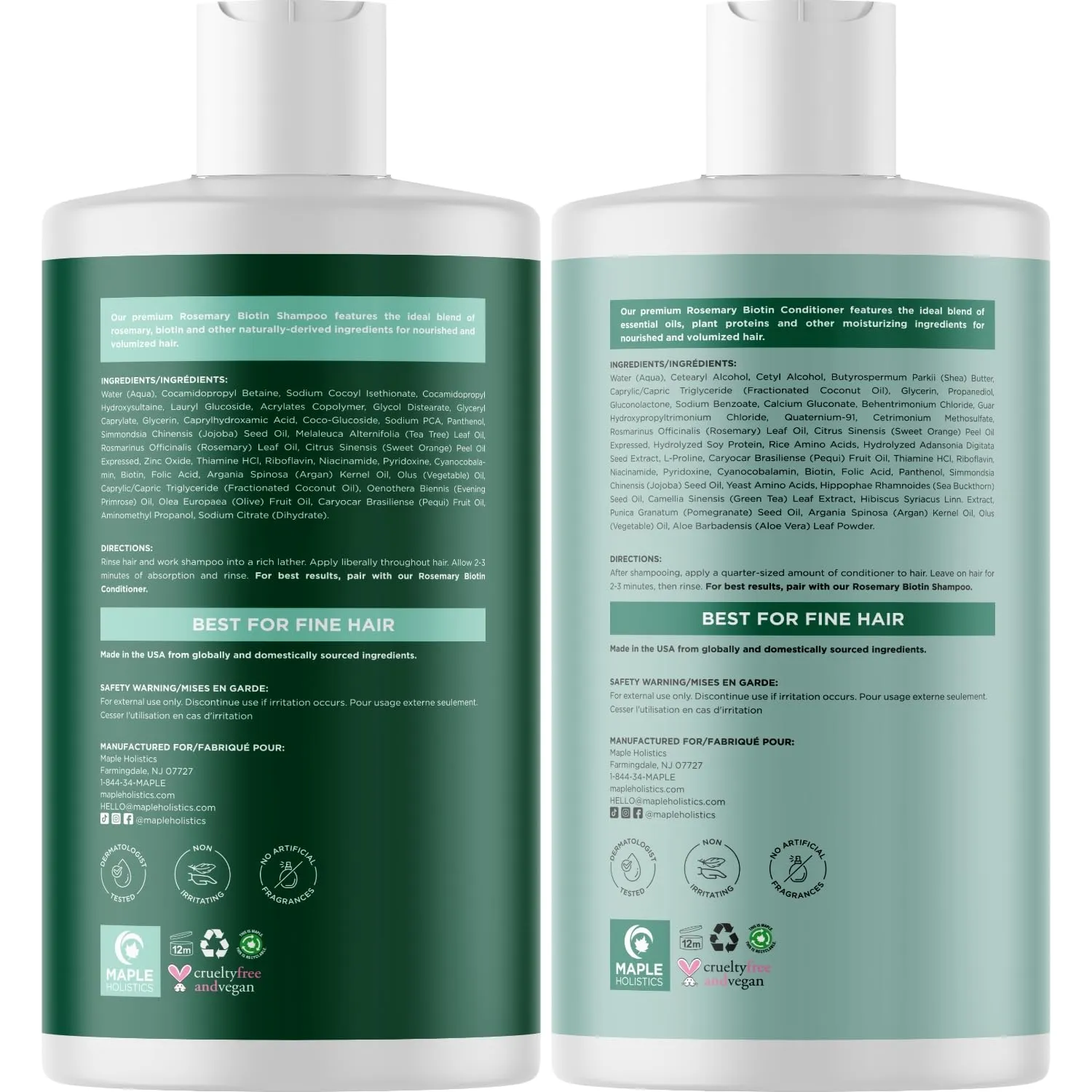 Biotin Rosemary Shampoo and Conditioner Set - Vegan Sulfate Free Biotin Shampoo and Conditioner Set Hair Growth Complex with Volumizing Rosemary Essential Oil for Fine Weak & Dull Hair
