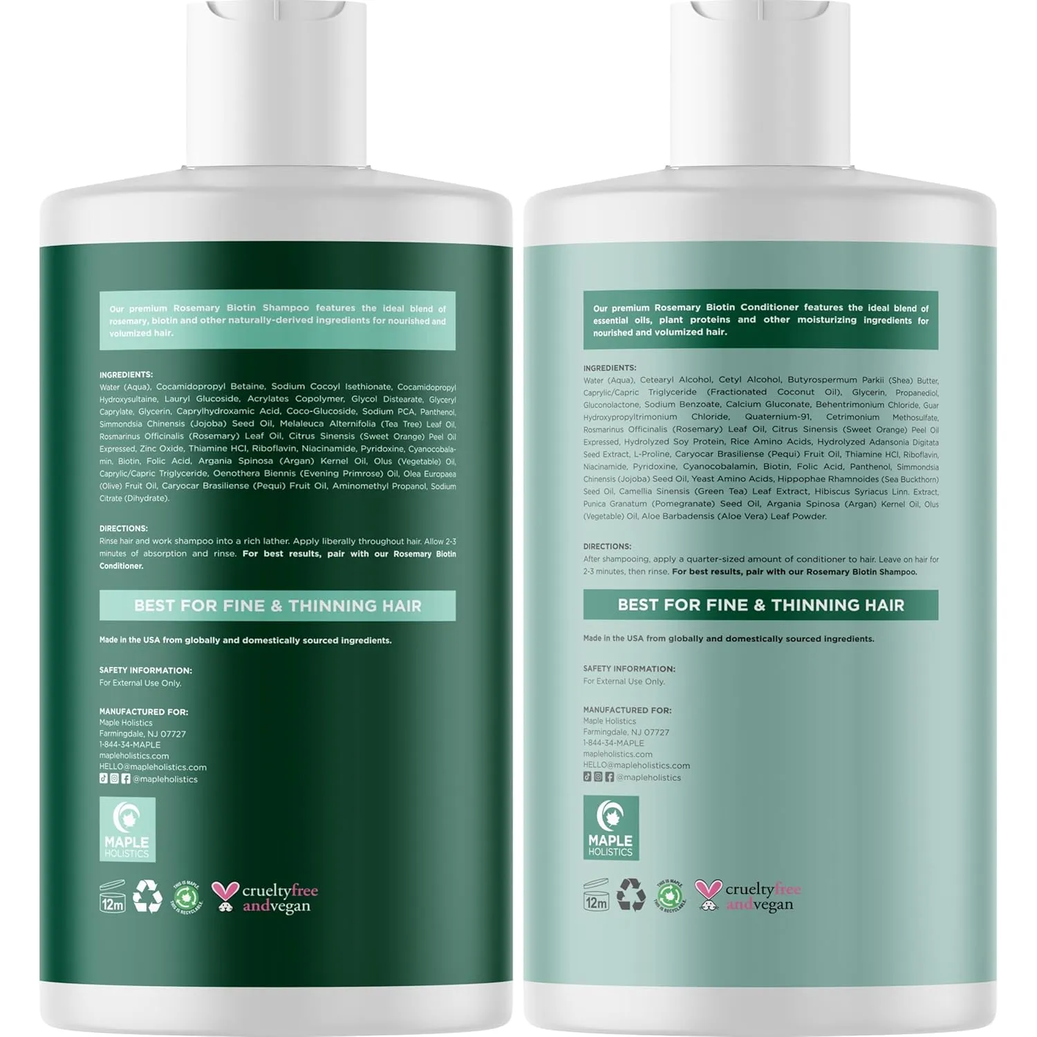 Biotin Rosemary Shampoo and Conditioner Set - Vegan Sulfate Free Biotin Shampoo and Conditioner Set Hair Growth Complex with Volumizing Rosemary Essential Oil for Fine Weak & Dull Hair
