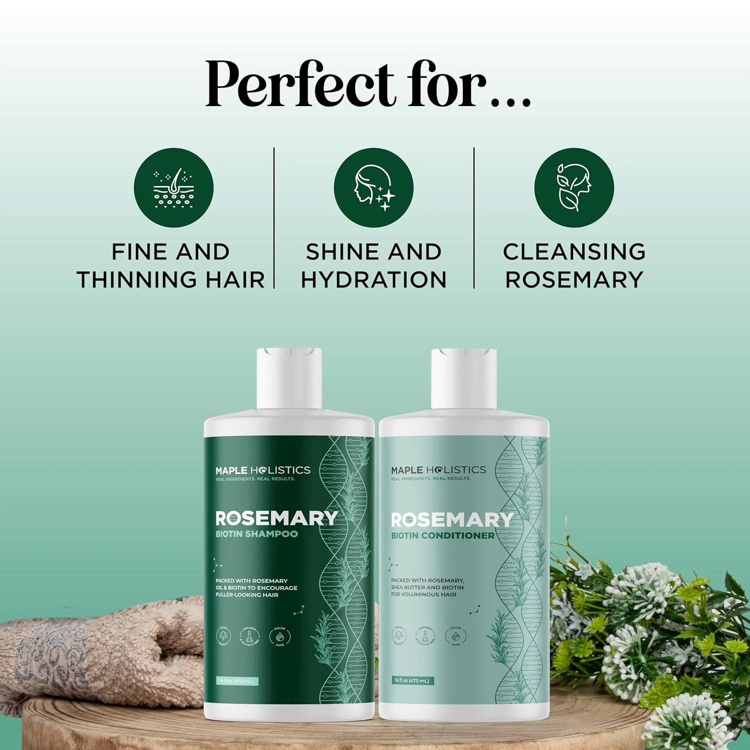 Biotin Rosemary Shampoo and Conditioner Set - Vegan Sulfate Free Biotin Shampoo and Conditioner Set Hair Growth Complex with Volumizing Rosemary Essential Oil for Fine Weak & Dull Hair