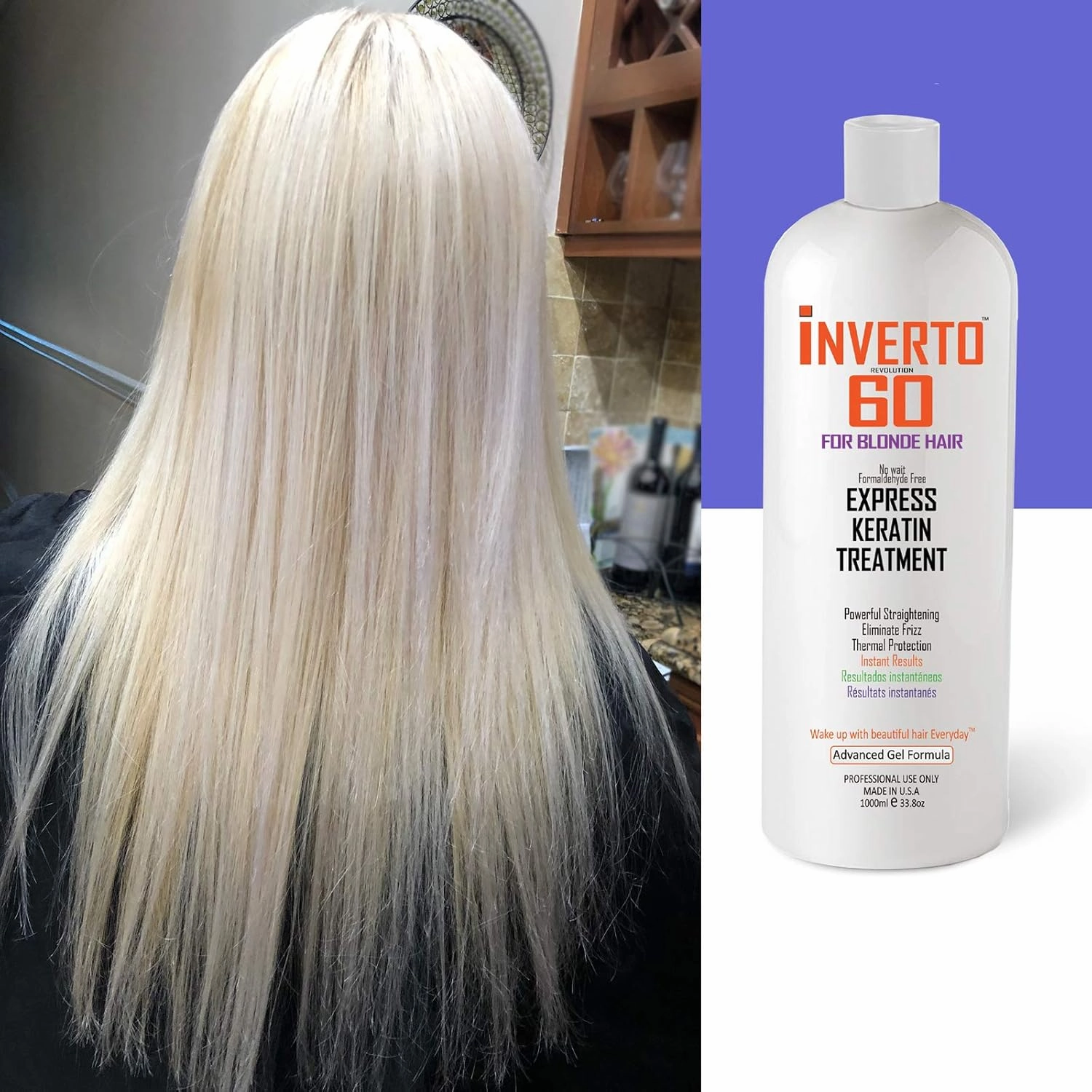 Blonde INVERTO 60 Brazilian Keratin Express Blowout Treatment Specifically Designed for blonde and Light Colored Hair Formaldehyde Free by Inverto Revolution (120ml)