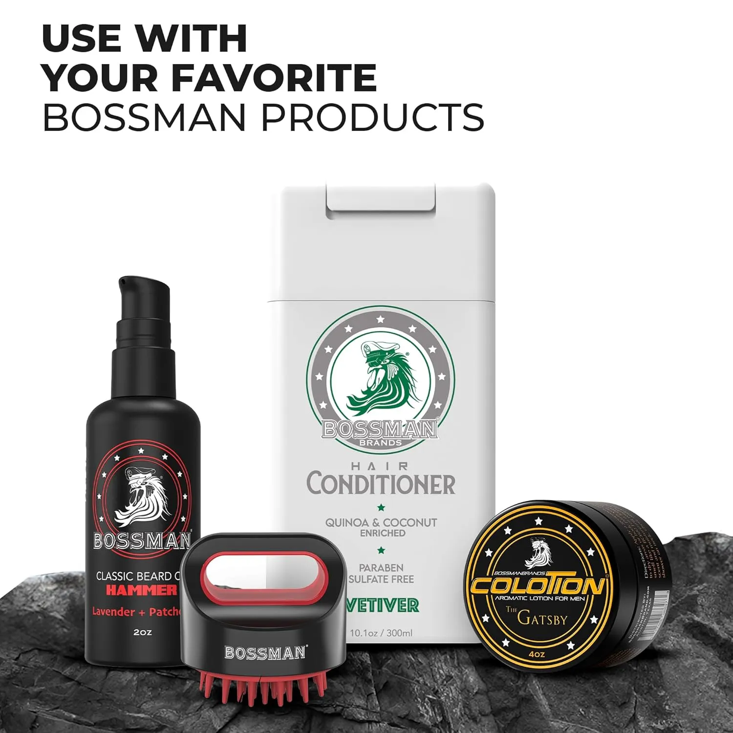 Bossman Moisturizing Hair Conditioner for Men – Stimulates, Hydrates, Soothes Men's Hair and Scalp – Natural Quinoa & Coconut Enriched - Paraben & Sulfate Free (Vetiver X Scent)