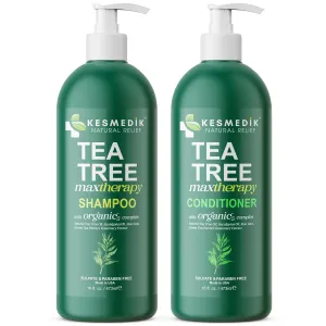 Botanical Tea Tree Oil Shampoo & Conditioner MaxTherapy – Cooling, Itchy Scalp Relief, Cleanses Dandruff & Buildup, Soothes Psoriasis, For All Hair Types & Oily Hair, 16 fl oz Each