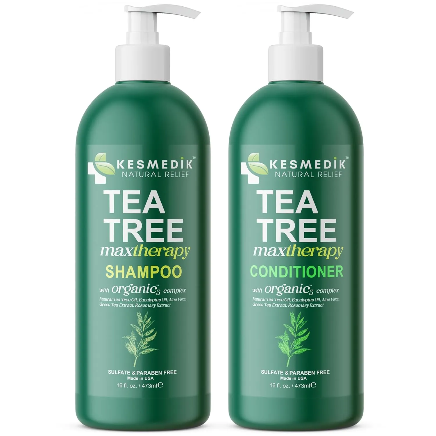 Botanical Tea Tree Oil Shampoo & Conditioner MaxTherapy – Cooling, Itchy Scalp Relief, Cleanses Dandruff & Buildup, Soothes Psoriasis, For All Hair Types & Oily Hair, 16 fl oz Each