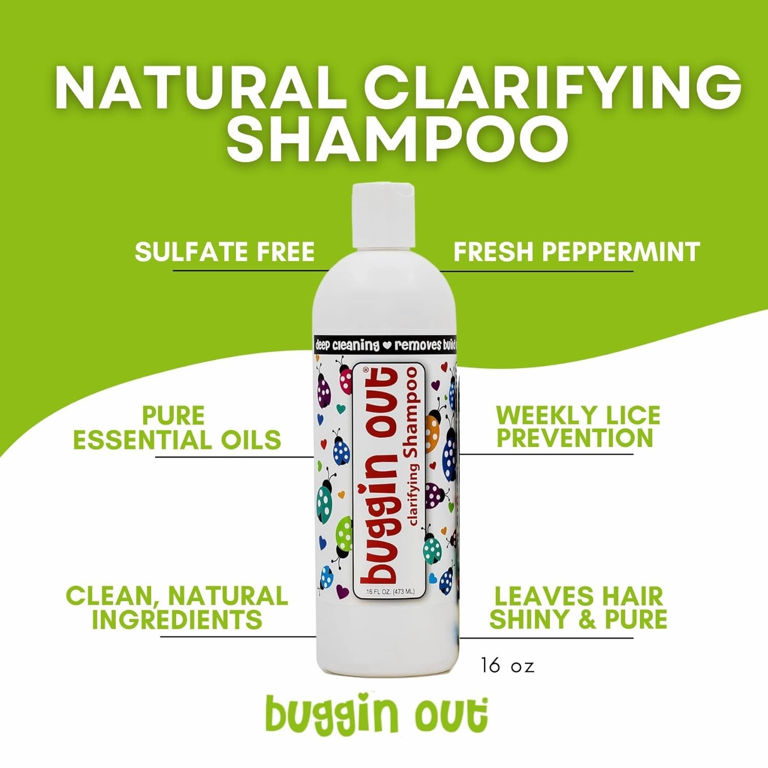 buggin out Clarifying Shampoo 16 oz | Deep Cleaning Detox Shampoo For Lice Treatments & Build Up On Hair & Scalp | Safe For Kids & Adults