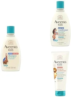 Bundle of Aveeno Kids Curly & Coily Hair Shampoo, Conditioner and Leave-In Treatement