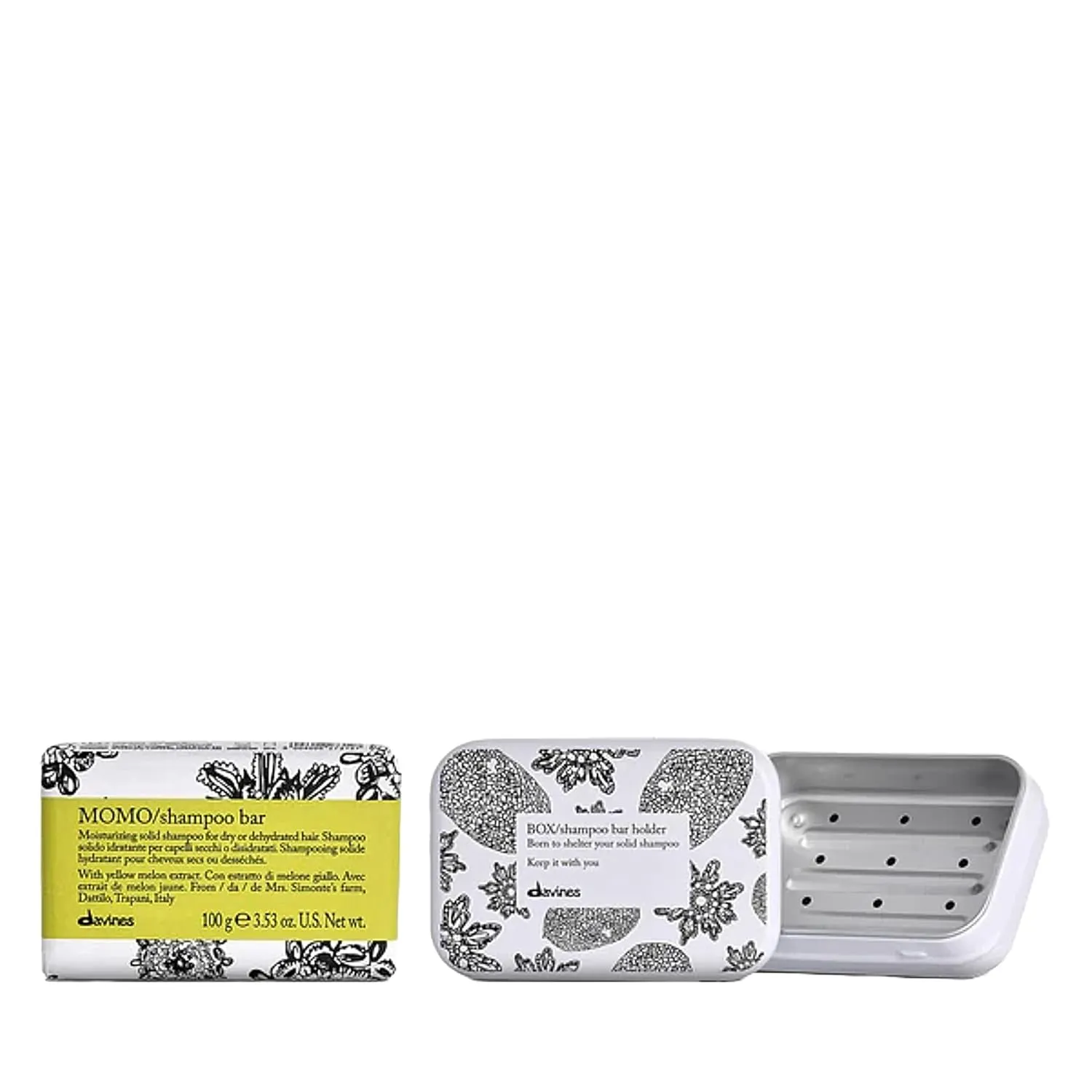 Bundle of Davines MOMO Shampoo Bar, Moisturizing Formula For All Hair Types, Gently Cleanse And Add Shine, 100 g.   Davines Shampoo Bar Holder, 1 ct.