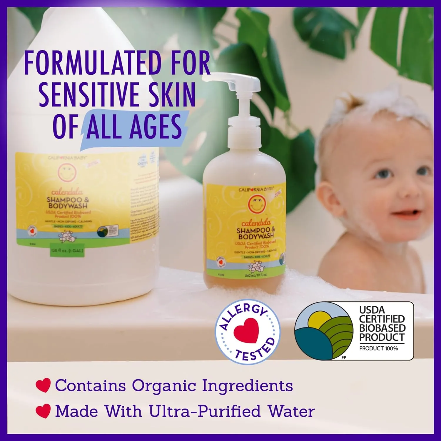 California Baby Calendula Baby Shampoo and Conditioner Set | 100% Plant-Based | 19oz Soothing Lavender Body Wash   8.5oz Lavender Conditioner |