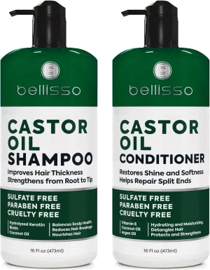 Castor Oil Shampoo and Conditioner Set - Thickening Products for Thinning Hair Women and Men - Sulfate Free Formula - Hydrating, Volumizing and Moisturizing for Dry Hair - Volume Boosting, Color Safe