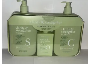 Clarify & Strengthen Hair Care Set, Rosemary & Mint Infused Shampoo and Conditioner 33.8 fl oz Each with Hair Oil 3.38 fl oz