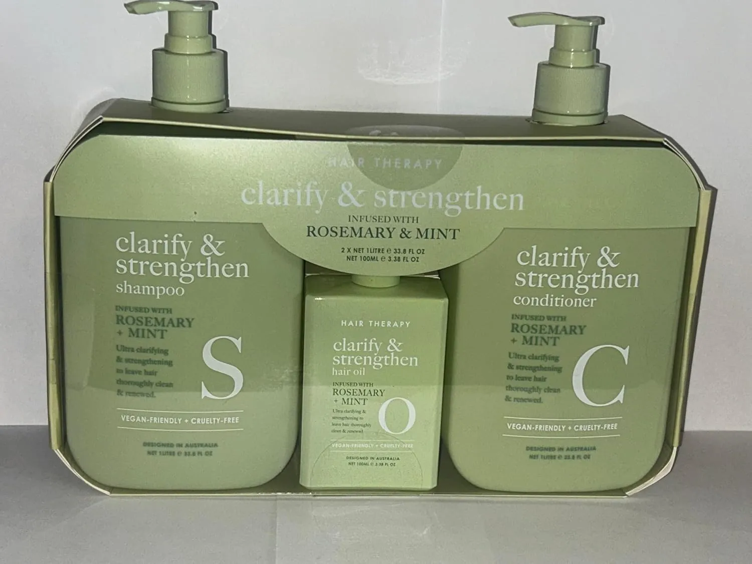 Clarify & Strengthen Hair Care Set – Rosemary & Mint Shampoo & Conditioner (33.8 fl oz Each)   Hair Oil (3.38 fl oz)