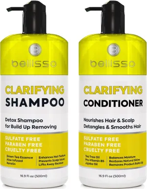 Clarifying Shampoo and Conditioner Set - Sulfate Free Hair Care Products for Women and Men - Build Up Remover for Curly, Straight, Color Treated, Oily and Black Hair - Hydrating Dry Split Ends Formula