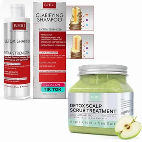 Clarifying Shampoo & 16 oz Scalp Scrub | Detox Scrub & Shampoo | Removes Product Build-Up, Dirt, Chlorine & Oil