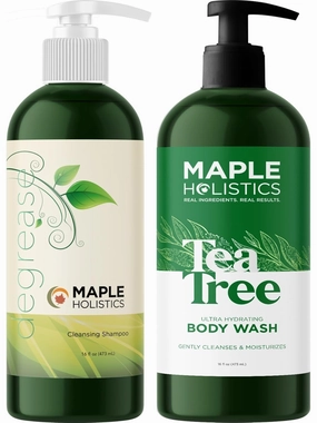 Cleansing Body Wash and Shampoo Set - Sulfate Free Shampoo for Oily Hair and Hydrating Tea Tree Body Wash for Dry Skin - Degrease Shampoo and Body Soap with Essential Oils for Skin and Hair Care