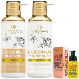 Coconut Shampoo and Conditioner Set and Moroccan Argan Oil Hair Serum