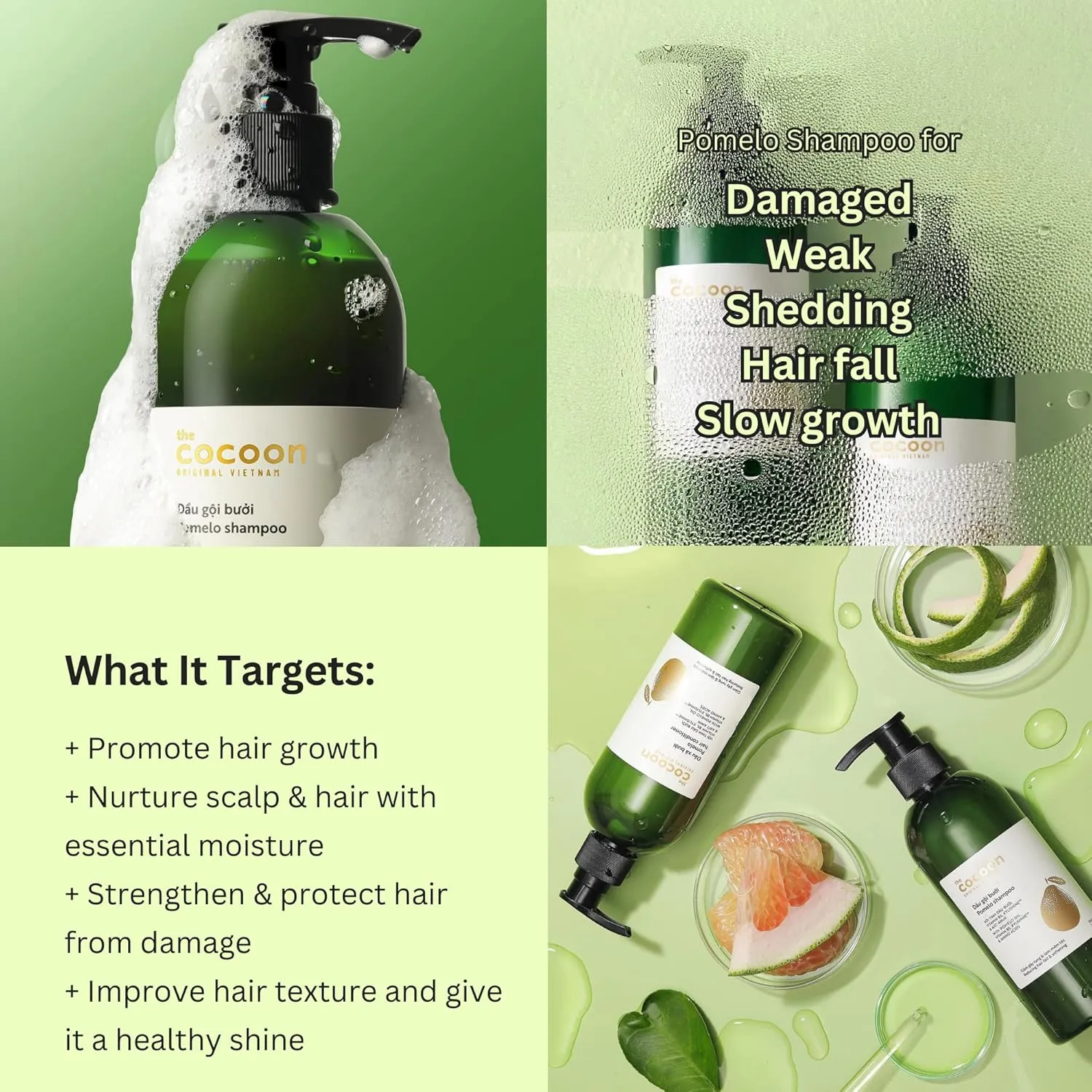 Cocoon Pomelo Shampoo & Conditioner Bundle - Anti Hair Loss, Natural, Sulfate free | For Thinning, Damaged, Color Treated Hair | Reduce Fall & Soften Strands (10.5 fl oz each)