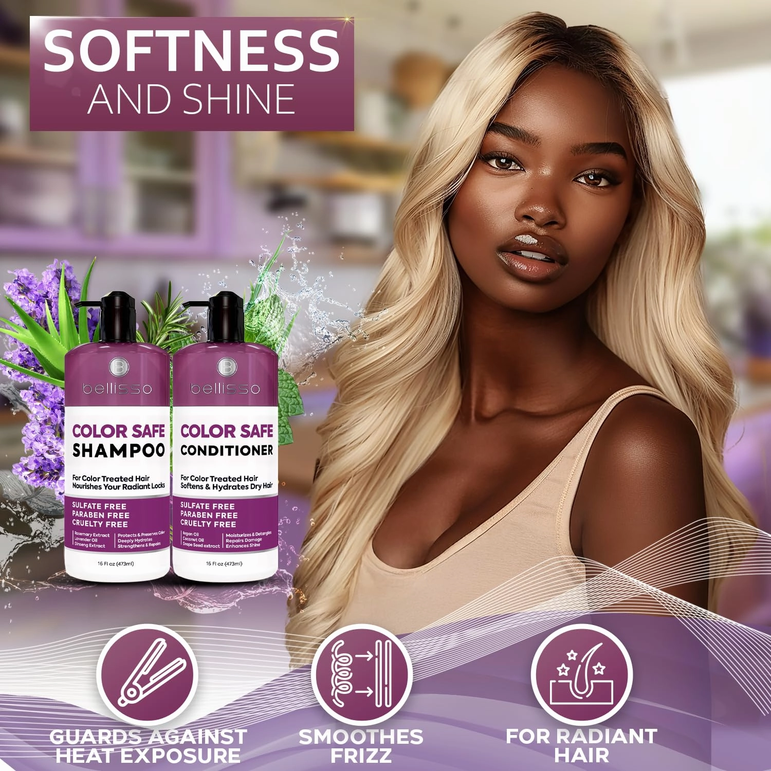 Color Safe Shampoo and Conditioner Set - For Protecting Dyed and Treated Hair Against Fading - Sulfate and Paraben Free, Anti Fade, Moisturizing Care Products to Protect Women and Men - With Rosemary