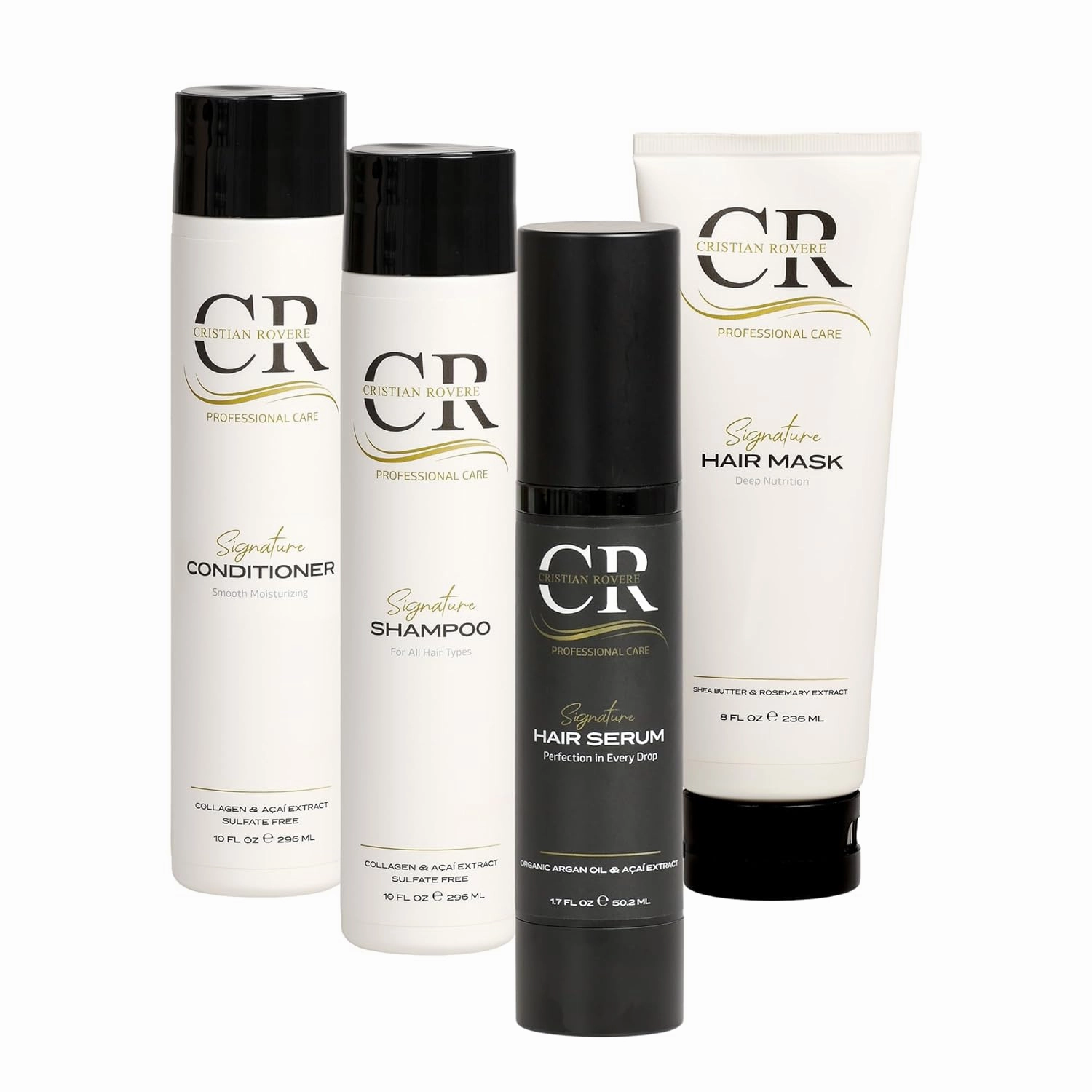 CRISTIAN ROVERE - Signature Hair Care Bundle - Signature Hair Serum (1.7 Fl Oz), Signature Hair Mask (8 Fl Oz), Signature Shampoo (10 Fl Oz) & Signature Conditioner (10 Fl Oz)