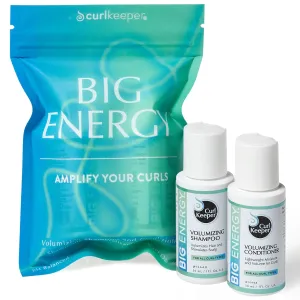 Curl Keeper Big Energy Volumizing Shampoo & Conditioner, Travel Set with Pouch - Volumizes Hair & Stimulates Scalp for All Curl Types - Sulfate Free, Water-Based Formula, Packed with Rich Minerals