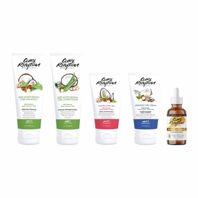Curl Set - Shampoo, Conditioner, Serum, Gel, Cream - Moisturizing, Detangles, Softens, Strengthens Curls - With Baobab Oil, Shea Butter, Coconut, Aloe - 5 pc
