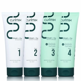 CurlMix Wash & Go System - Curly Hair Shampoo & Conditioner Set with Hydrating Moisturizer & Softening Flaxseed Gel - Light Hold