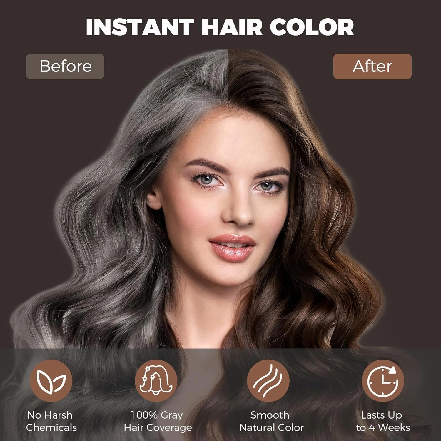 Dark Brown Hair Dye Shampoo 3 IN 1, Hair Color Shampoo for Gray Hair Coverage for Women Men, Natural Herbal Formula with Ammonia-free Ingredients, Lasts up to 30 Days (16.9 Fl Oz)