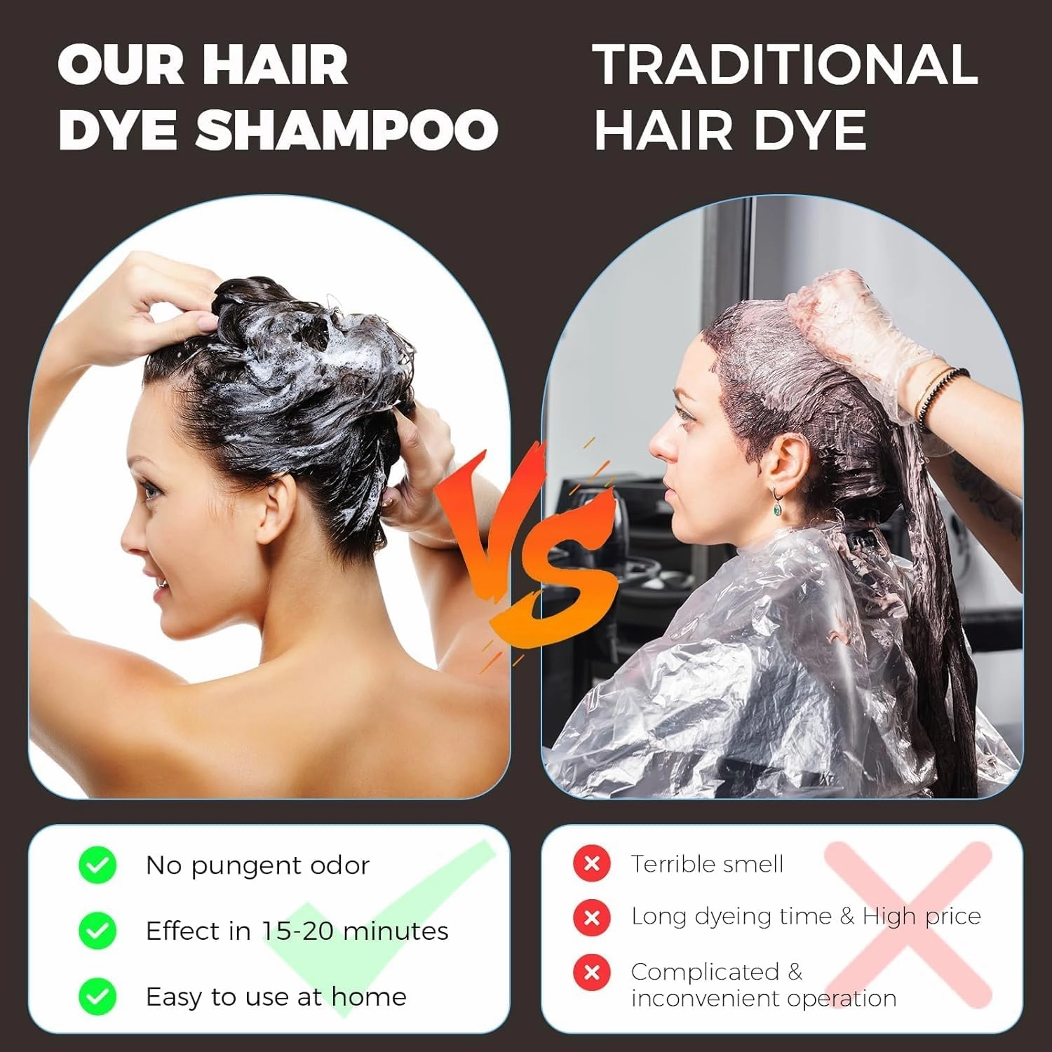 Dark Brown Hair Dye Shampoo 3 IN 1, Hair Color Shampoo for Gray Hair Coverage for Women Men, Natural Herbal Formula with Ammonia-free Ingredients, Lasts up to 30 Days (16.9 Fl Oz)