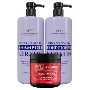 Dead Sea Collection Keratin Hair Care Bundle – Shampoo, Conditioner & Hair Mask with Dead Sea Minerals – Hydrating & Strengthening Set for All Hair Types (33.8, 30.6 & 16.9 Fl. Oz.)
