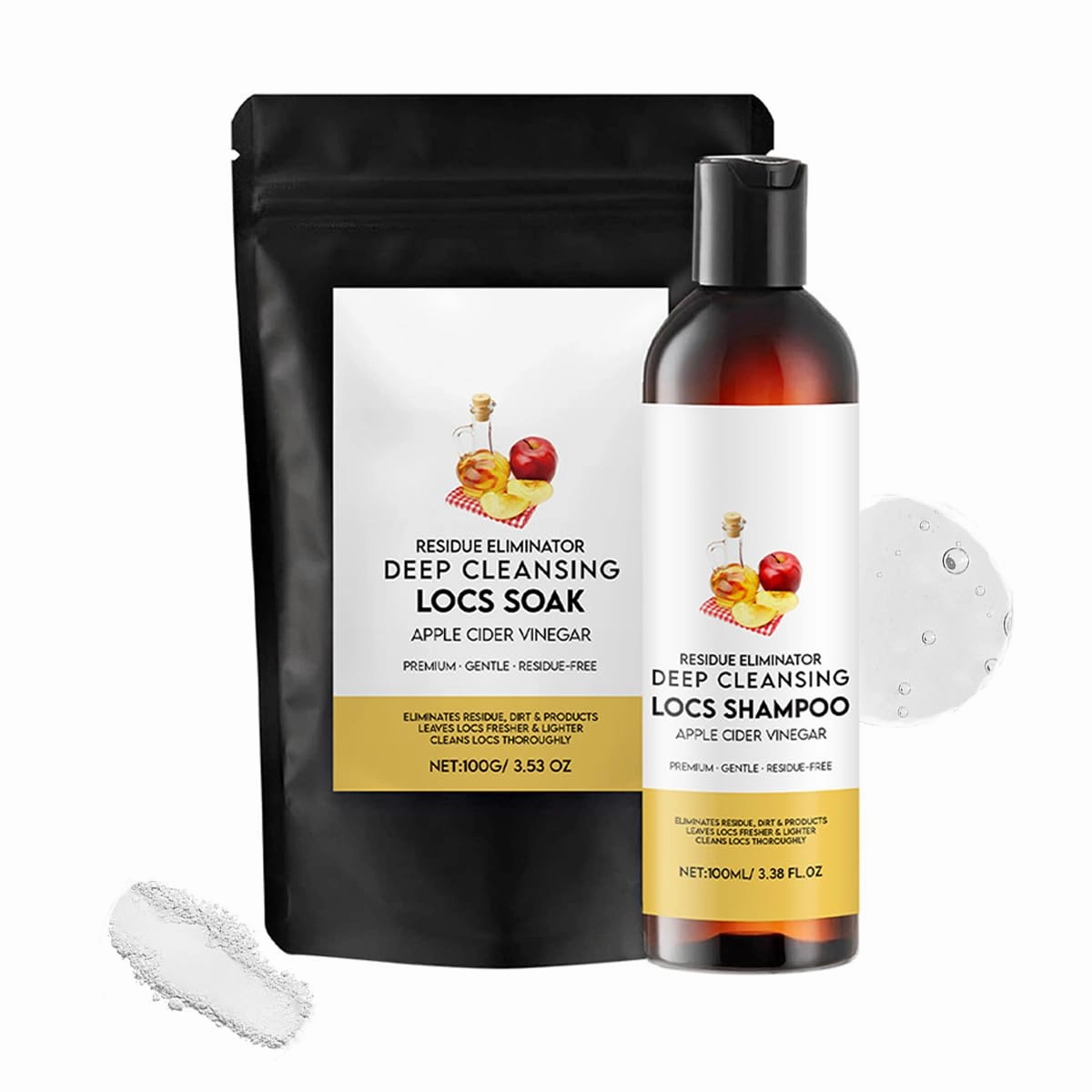 Deep Clean Dreadlock Powder, Dreadlock Detox Powder With ACV, Apple Cider Vinegar Deep Cleansing Dreadlock Shampoo (3.53oZ/Pack 3.38Floz/Bottle） (1PCS)